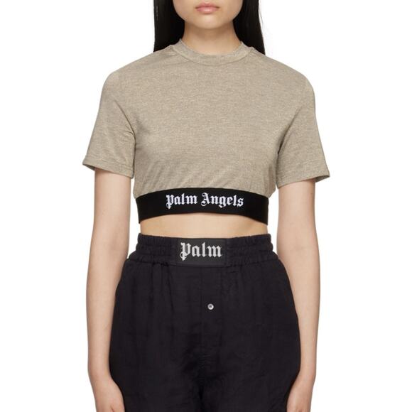 Palm Angels Classic Logo Tape Crop Tee Gold Women’s Size S - Picture 1 of 12
